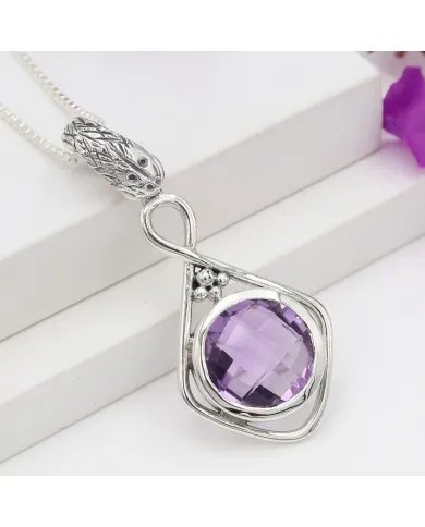 Amethyst Charm Pendant - 925 Sterling Silver Handmade Boho Jewelry