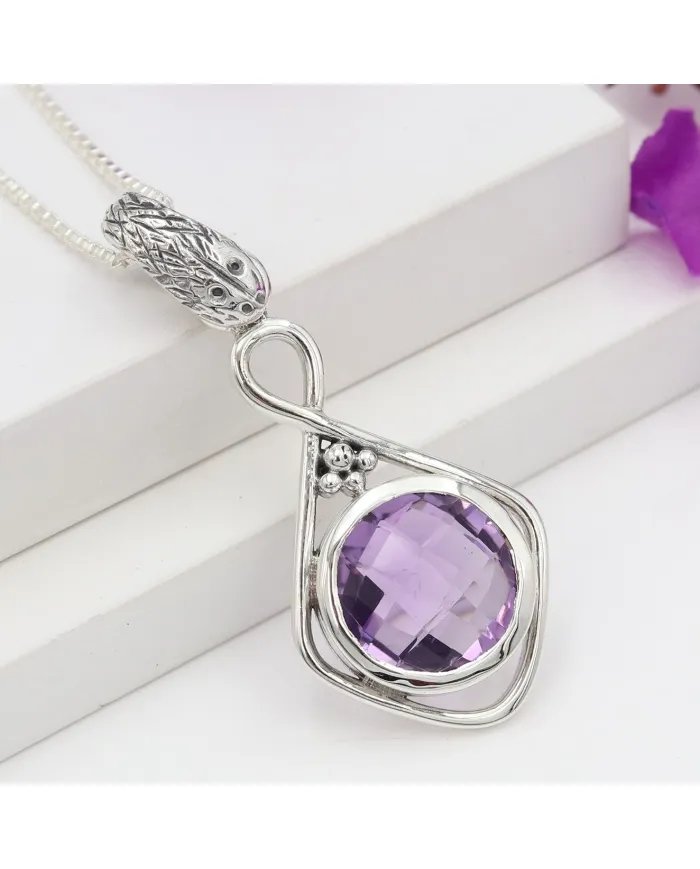 Amethyst Charm Pendant - 925 Sterling Silver Handmade Boho Jewelry