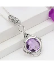 Amethyst Charm Pendant - 925 Sterling Silver Handmade Boho Jewelry