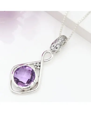 Amethyst Charm Pendant - 925 Sterling Silver Handmade Boho Jewelry