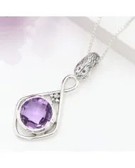 Amethyst Charm Pendant - 925 Sterling Silver Handmade Boho Jewelry