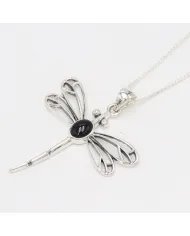 Black Onyx Dragonfly Pendant - 925 Sterling Silver Statement Necklace