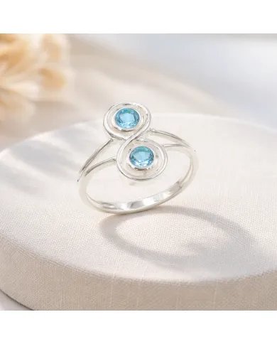 Swiss Blue Topaz Infinity Ring - 925 Sterling Silver Handmade Jewelry