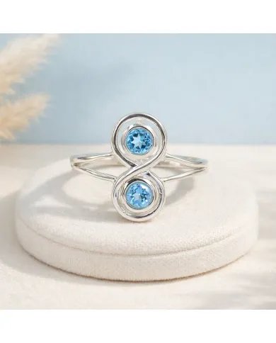 Swiss Blue Topaz Infinity Ring - 925 Sterling Silver Handmade Jewelry