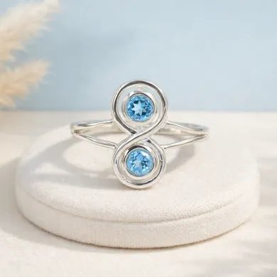 Swiss Blue Topaz Infinity Ring - 925 Sterling Silver Handmade Jewelry