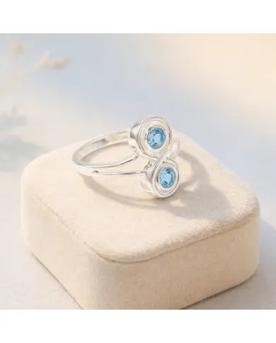 Swiss Blue Topaz Infinity Ring - 925 Sterling Silver Handmade Jewelry