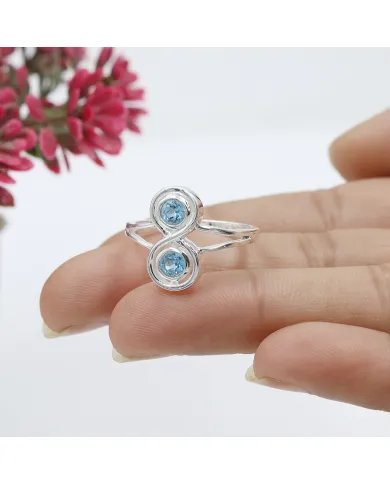 Swiss Blue Topaz Infinity Ring - 925 Sterling Silver Handmade Jewelry