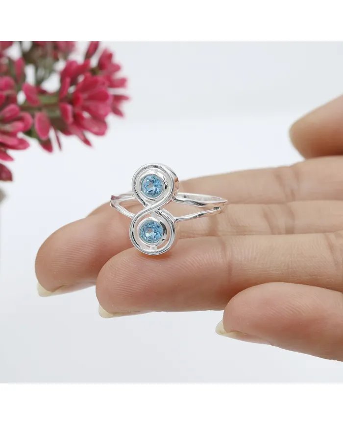 Swiss Blue Topaz Infinity Ring - 925 Sterling Silver Handmade Jewelry
