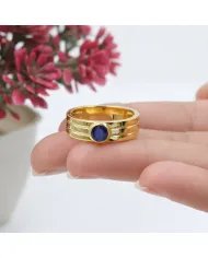 Blue Sapphire Band Ring - 925 Sterling Silver with Gold Plated Jewelry
