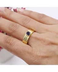 Blue Sapphire Band Ring - 925 Sterling Silver with Gold Plated Jewelry