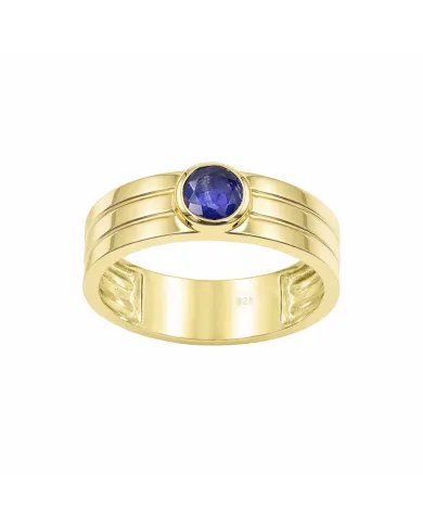 Blue Sapphire Band Ring - 925 Sterling Silver with Gold Plated Jewelry