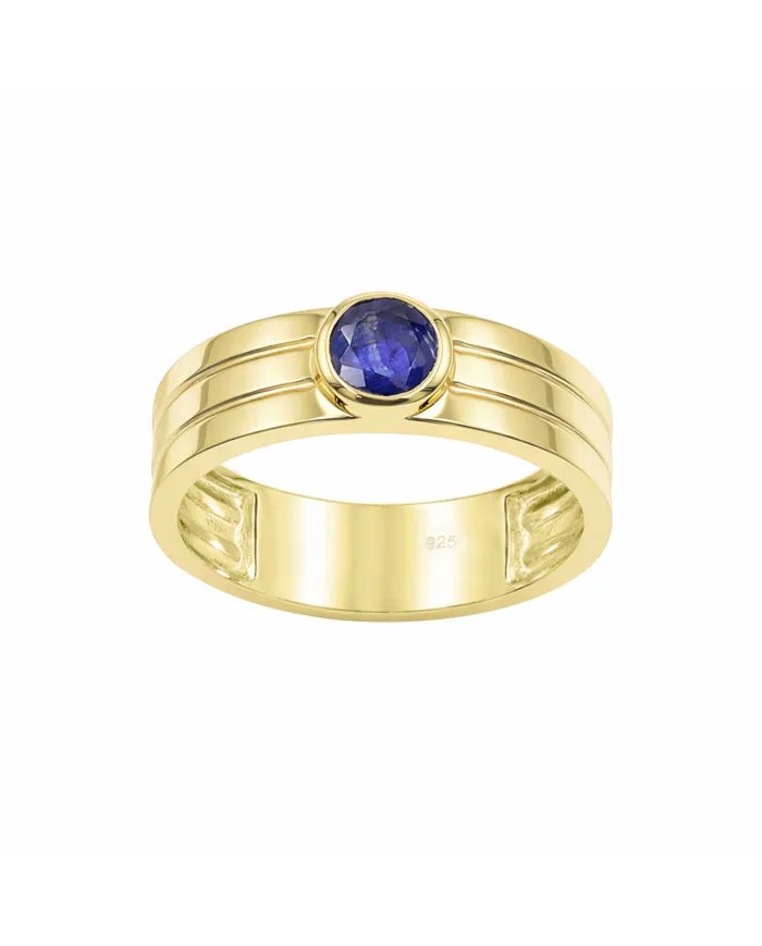 Blue Sapphire Band Ring - 925 Sterling Silver with Gold Plated Jewelry