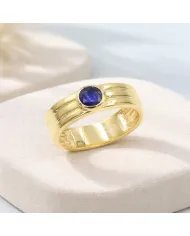 Blue Sapphire Band Ring - 925 Sterling Silver with Gold Plated Jewelry