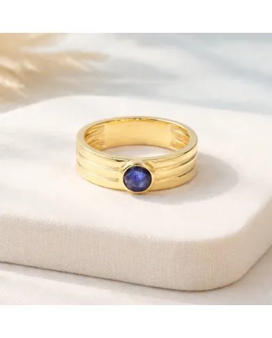 Blue Sapphire Band Ring - 925 Sterling Silver with Gold Plated Jewelry