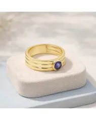 Blue Sapphire Band Ring - 925 Sterling Silver with Gold Plated Jewelry