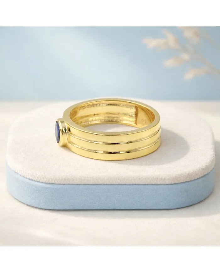 Blue Sapphire Band Ring - 925 Sterling Silver with Gold Plated Jewelry