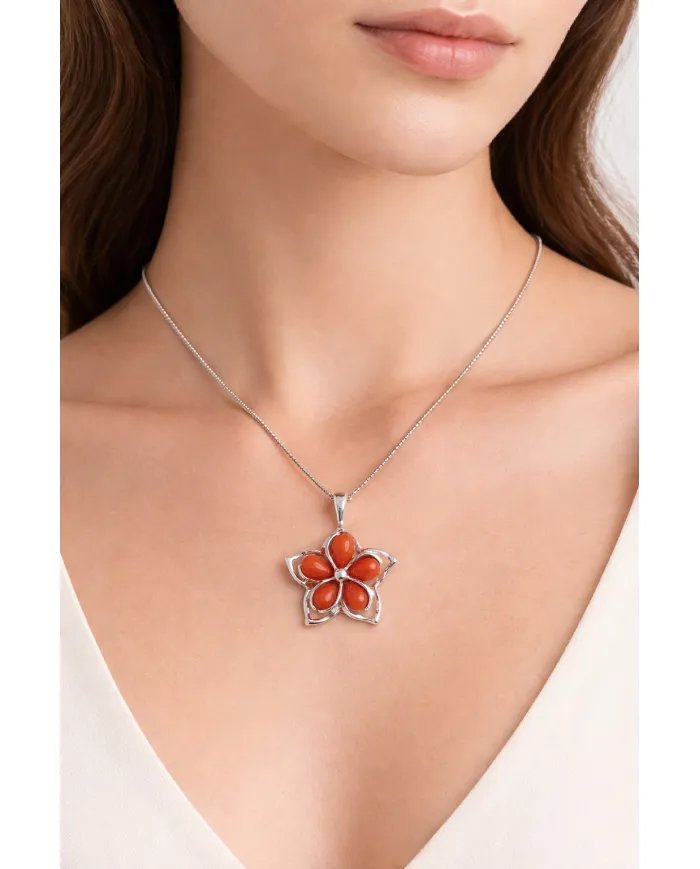 Coral Flower Charm Pendant – Handmade 925 Sterling Silver Jewelry