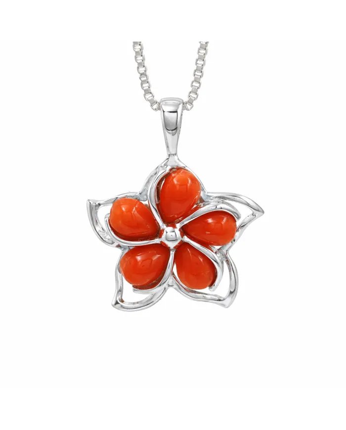 Coral Flower Charm Pendant – Handmade 925 Sterling Silver Jewelry