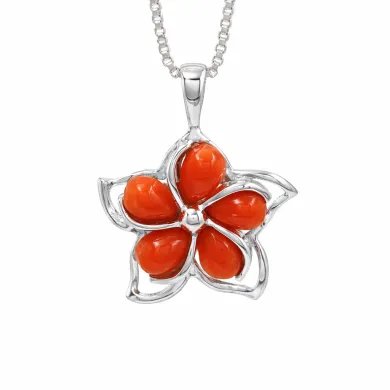 Coral Flower Charm Pendant – Handmade 925 Sterling Silver Jewelry