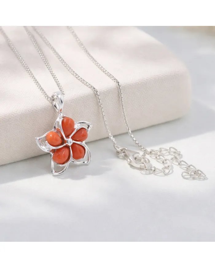 Coral Flower Charm Pendant – Handmade 925 Sterling Silver Jewelry