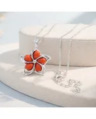 Coral Flower Charm Pendant – Handmade 925 Sterling Silver Jewelry