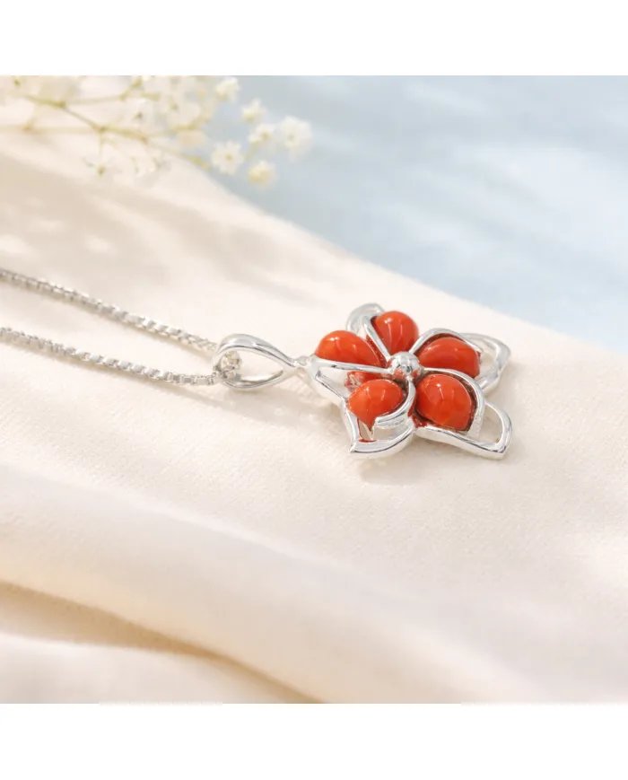 Coral Flower Charm Pendant – Handmade 925 Sterling Silver Jewelry