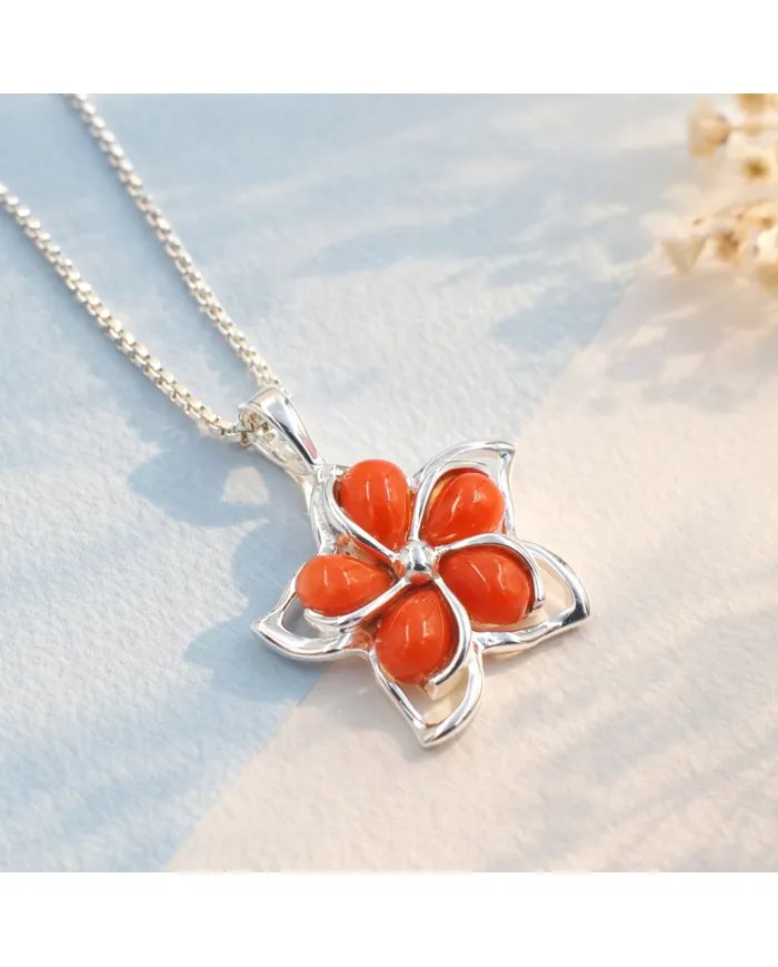 Coral Flower Charm Pendant – Handmade 925 Sterling Silver Jewelry