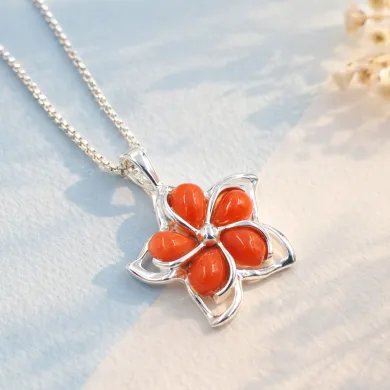 Coral Flower Charm Pendant – Handmade 925 Sterling Silver Jewelry