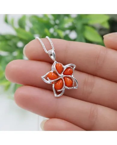 Coral Flower Charm Pendant – Handmade 925 Sterling Silver Jewelry