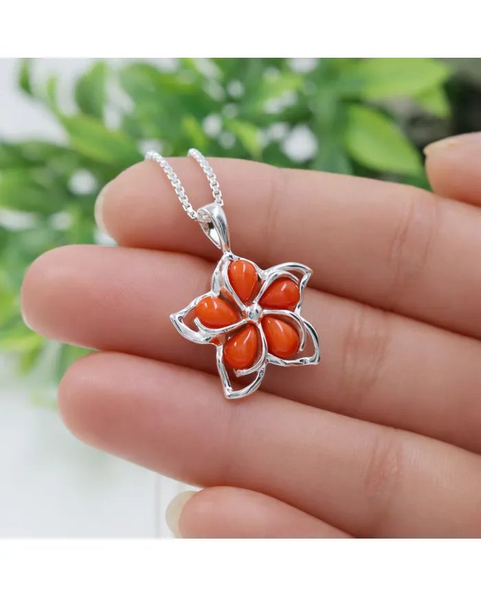 Coral Flower Charm Pendant – Handmade 925 Sterling Silver Jewelry