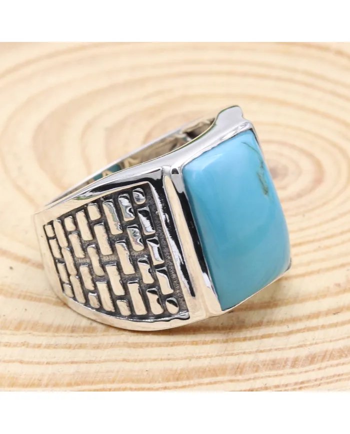 Arizona Turquoise Men's Ring - 925 Sterling Silver Handmade Jewelry