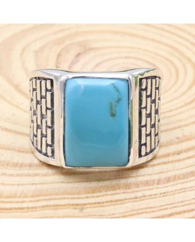 Arizona Turquoise Men's Ring - 925 Sterling Silver Handmade Jewelry