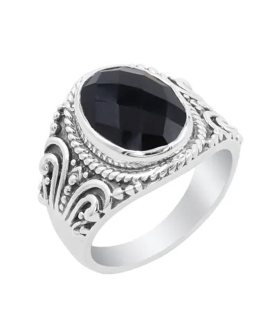 Black Onyx Men's Ring - 925 Sterling Silver Handmade Gemstone Jewelry
