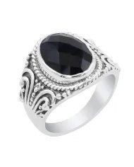 Black Onyx Men's Ring - 925 Sterling Silver Handmade Gemstone Jewelry