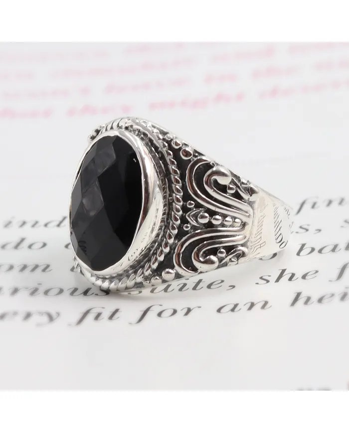 Black Onyx Men's Ring - 925 Sterling Silver Handmade Gemstone Jewelry