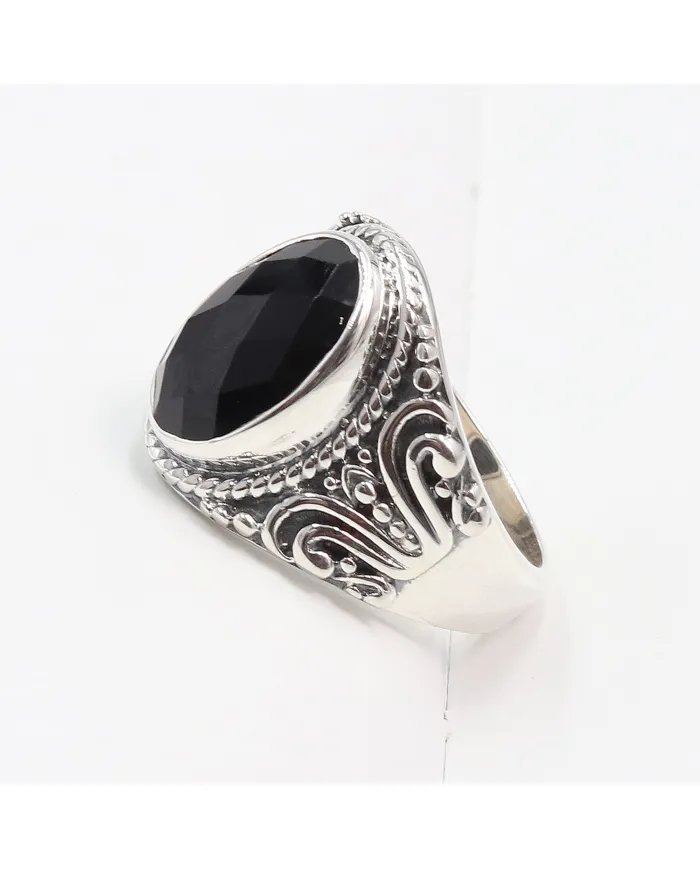 Black Onyx Men's Ring - 925 Sterling Silver Handmade Gemstone Jewelry