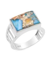 Orange Spiny Turquoise Ring - Sterling Silver Statement Men's Jewelry