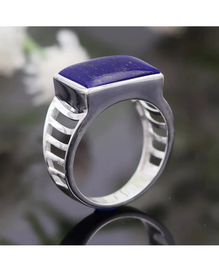 Lapis Lazuli Statement Ring - Sterling Silver Men's Handmade Jewelry