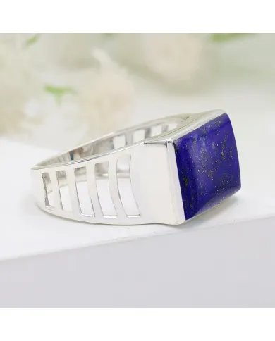 Lapis Lazuli Statement Ring - Sterling Silver Men's Handmade Jewelry