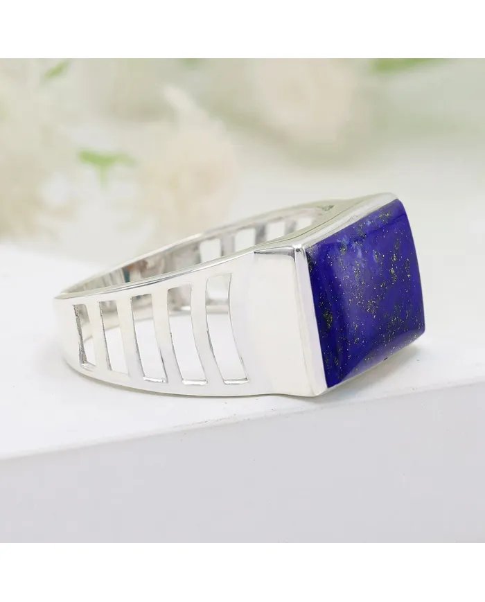 Lapis Lazuli Statement Ring - Sterling Silver Men's Handmade Jewelry