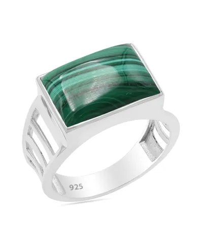 Natural Malachite Ring - Sterling Silver Handmade Unique Men's Jewelry