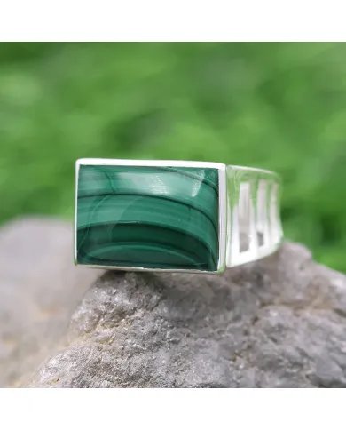 Natural Malachite Ring - Sterling Silver Handmade Unique Men's Jewelry