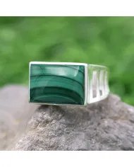 Natural Malachite Ring - Sterling Silver Handmade Unique Men's Jewelry