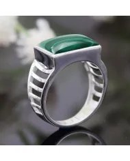 Natural Malachite Ring - Sterling Silver Handmade Unique Men's Jewelry