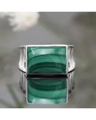 Natural Malachite Ring - Sterling Silver Handmade Unique Men's Jewelry