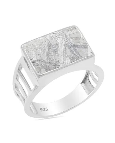 Meteorite Ring - Sterling Silver Statement Handmade Ring for Him