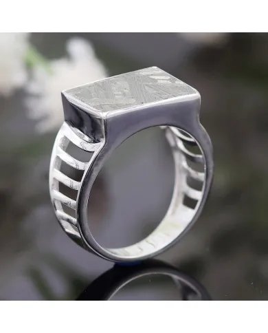Meteorite Ring - Sterling Silver Statement Handmade Ring for Him