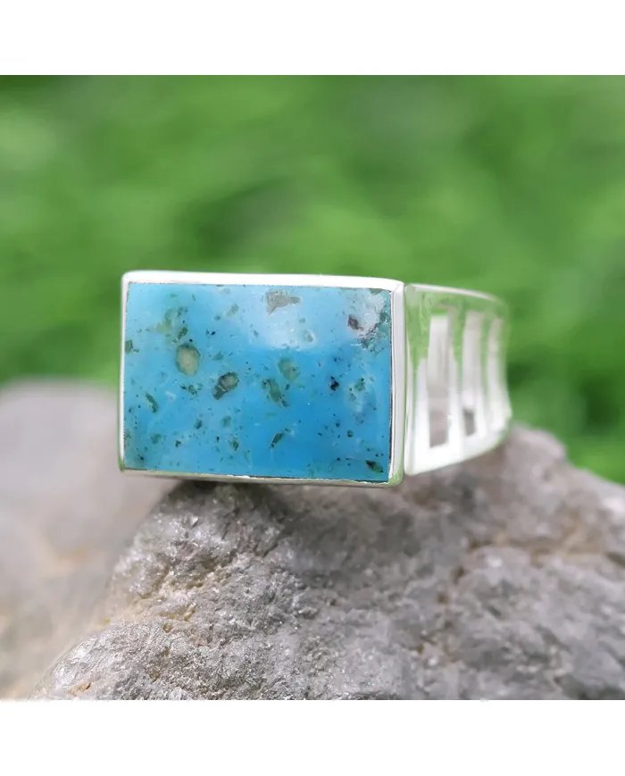 Arizona Turquoise Ring - Sterling Silver Handmade Engagement Ring for Men