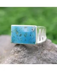 Arizona Turquoise Ring - Sterling Silver Handmade Engagement Ring for Men