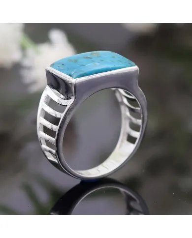 Arizona Turquoise Ring - Sterling Silver Handmade Engagement Ring for Men
